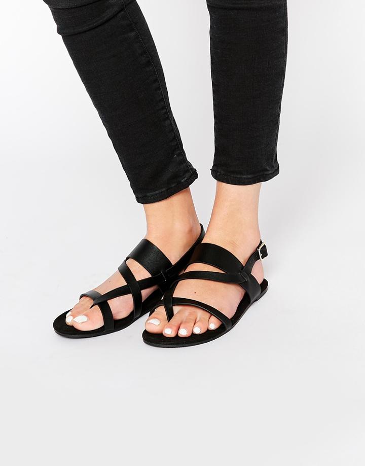 Monki Flat Strap Holographic Sandal - Black