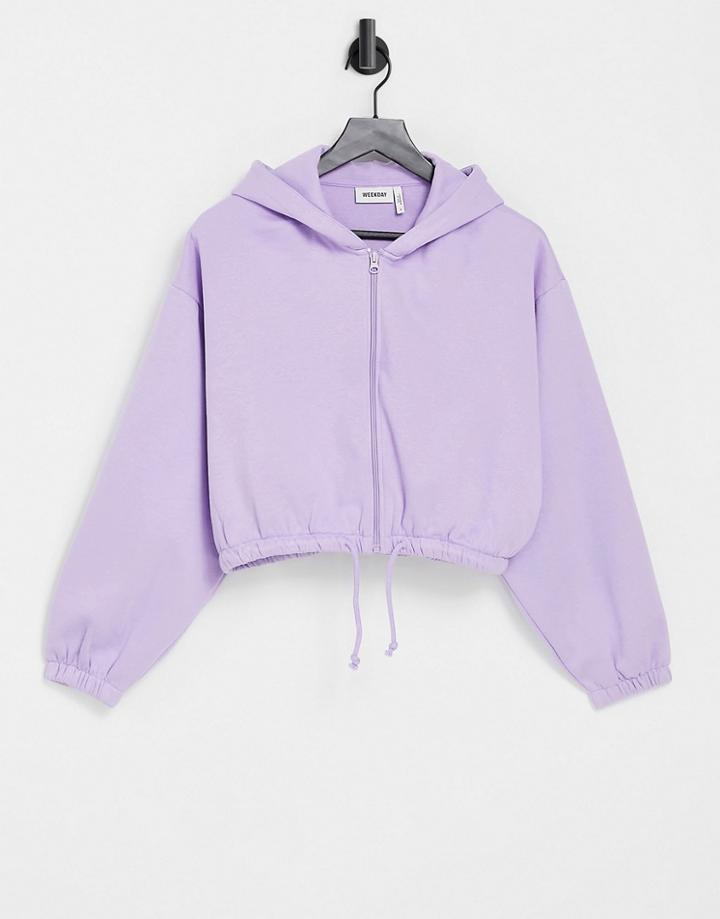 Weekday Miriam Organic Cotton Blend Hoodie With Zip Front In Lilac-purple