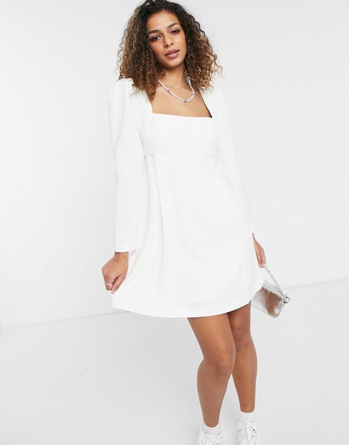 Ever New Puff Shoulder Square Neck Mini Dress In Ivory-white