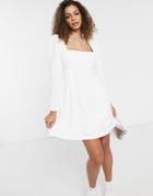 Ever New Puff Shoulder Square Neck Mini Dress In Ivory-white