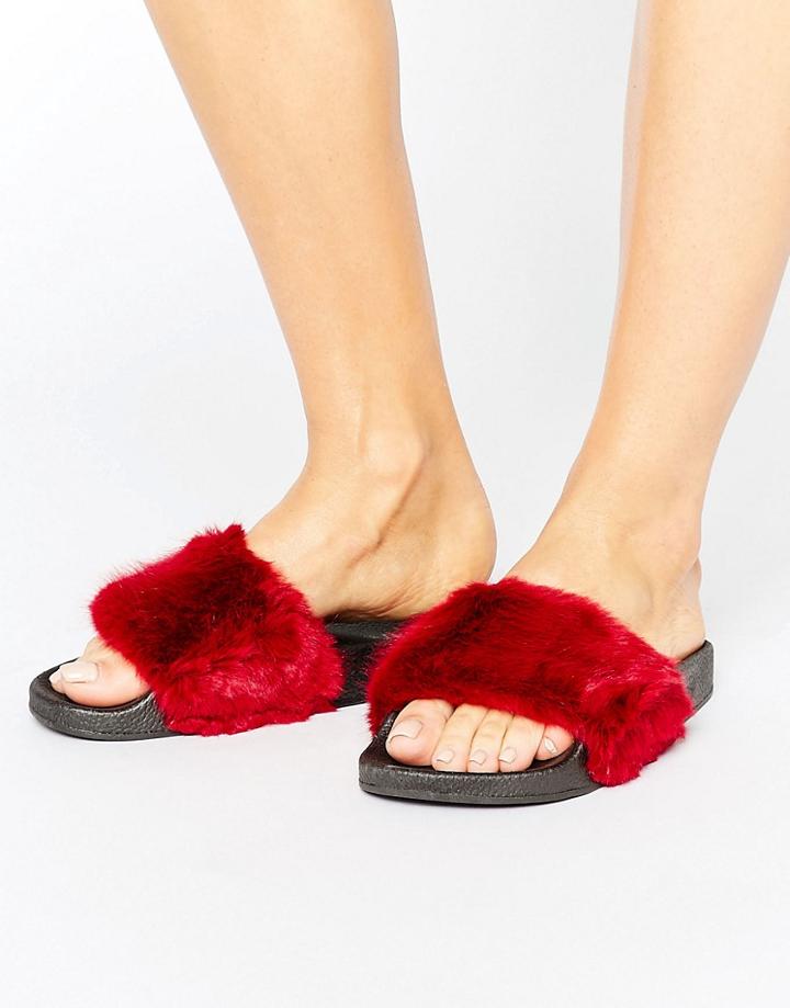 Truffle Fur Slider Sandal - Red