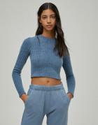 Pull & Bear Ribbed Crop Sweater In Blue-blues