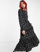 River Island Floral Shirred Smock Midi Dress In Multi