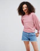 Asos Cropped Sweatshirt With Pretty Bell Sleeve - Pink