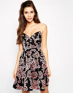 Asos Rose Floral Bandeau Prom Dress