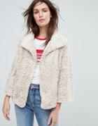 Jayley Curly Faux Fur Collared Cropped Jacket - Cream