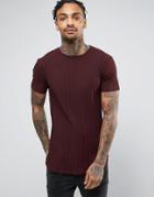 Asos Muscle Longline T-shirt In Chunky Rib With Curved Hem - Red
