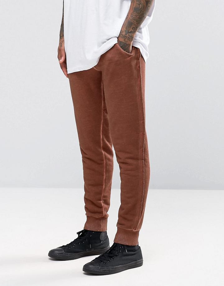 Asos Skinny Joggers With Oil Wash In Rust - Rust