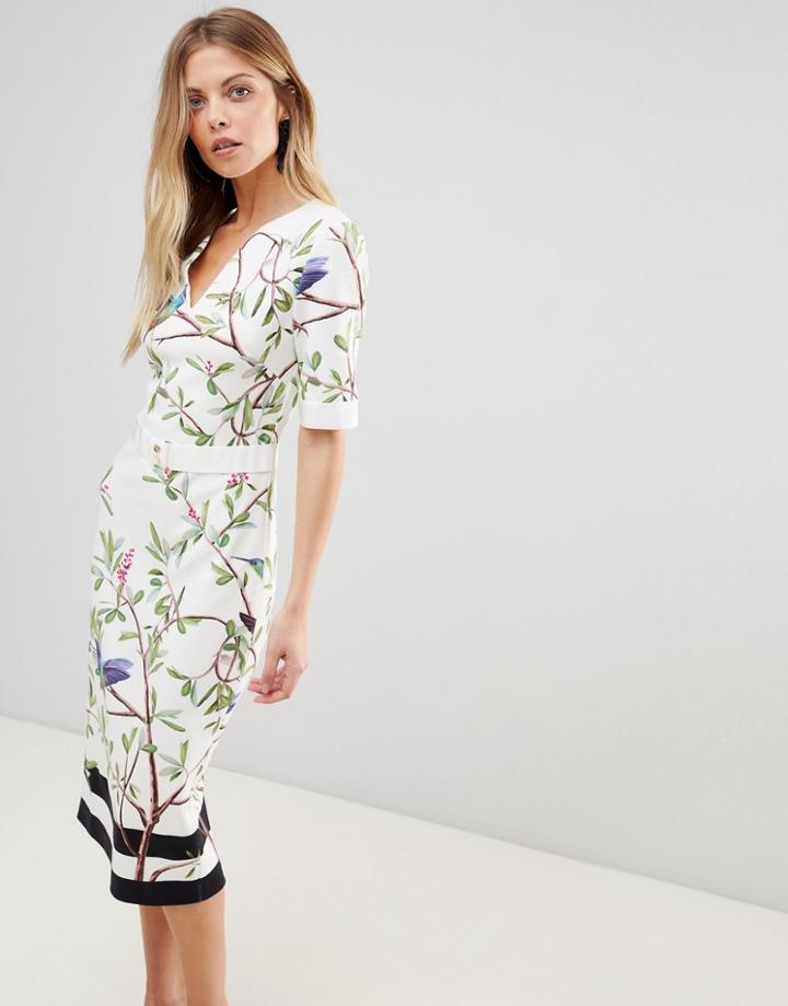 Ted Baker Evrely Bodycon Dress In Highgrove Print - White