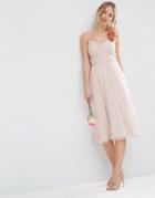 Asos Wedding Ruched Midi Dress With Corsage Strap - Nude