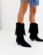 Asos Design Clifton Western Fringe Knee Boots In Black