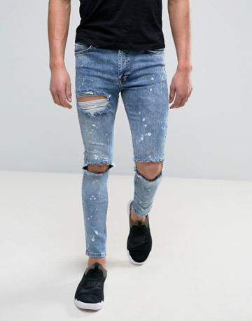 Yourturn Tapered Jeans With Distressing - Blue