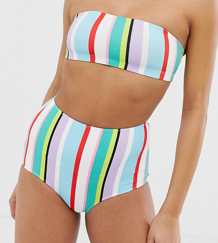 Monki Multi Stripe High Waist Bikini Bottoms
