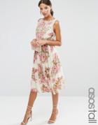 Asos Tall Salon Pretty Floral Soft Midi Dress With Embellished Bodice - Multi