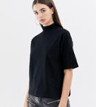 Asos Design Tall High Neck Short Sleeve T-shirt In Black - Black