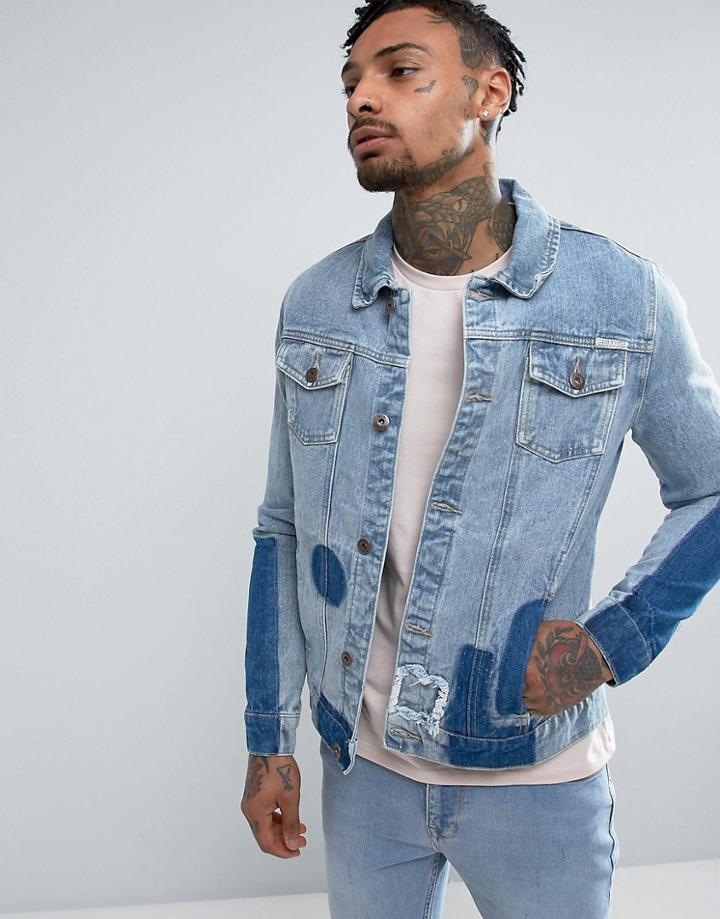 Liquor & Poker Patchwork Denim Jacket - Blue