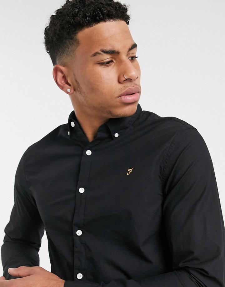 Farah Farley Button Down Collar Poplin Shirt In Black