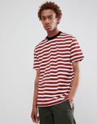 Asos Design Relaxed Stripe T-shirt In Burgundy - Red