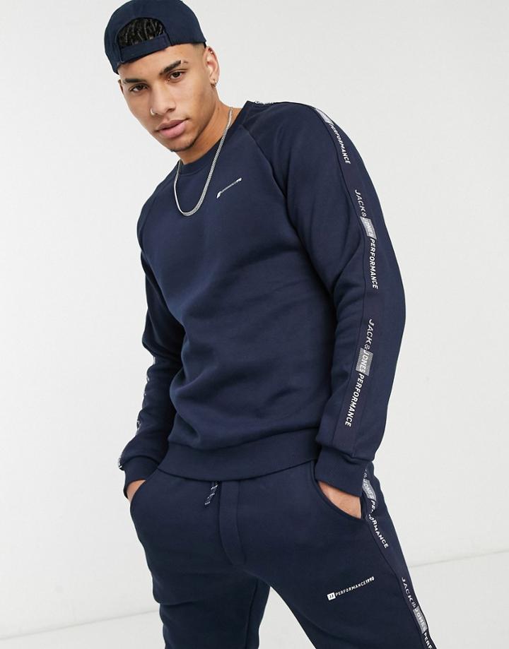 Jack & Jones Core Performance Set Sweatshirt With Taping In Navy