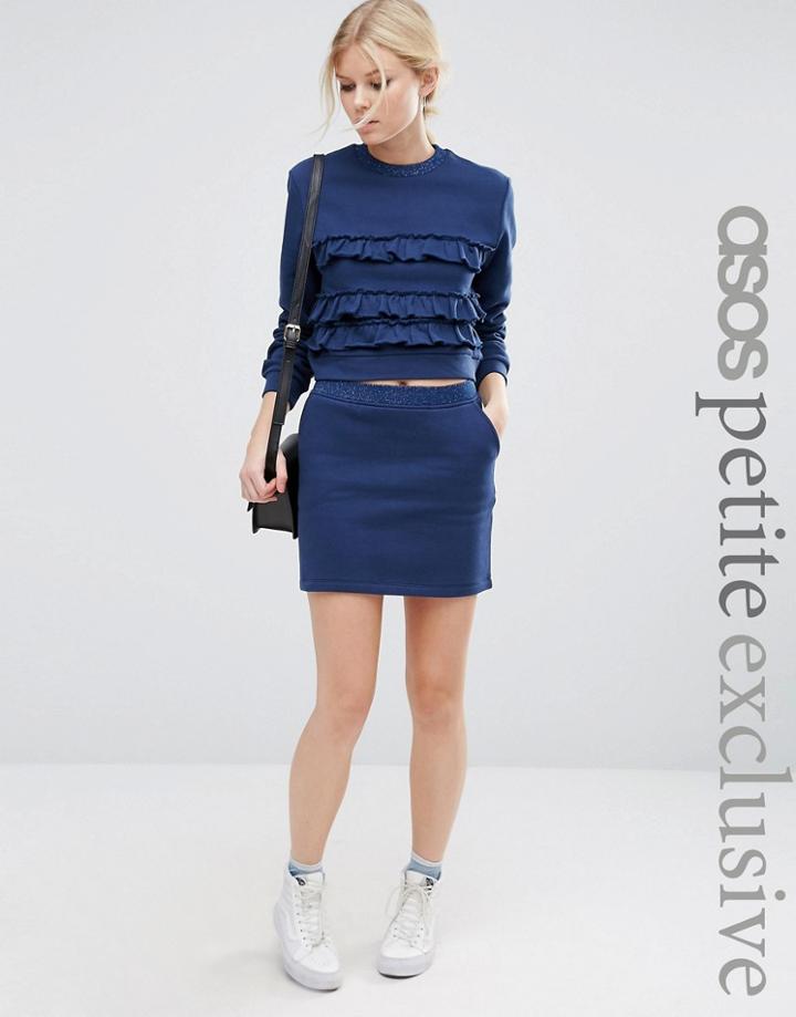 Asos Petite Sweat Mini Skirt With Lurex Trim Co-ord - Navy