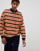 Asos Oversized Half Zip Sweatshirt In Stripes - Yellow