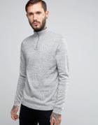 Asos Zip Up Funnel Neck Sweater In Gray Slub Cotton - Gray