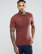 Asos Muscle Fit Knitted Polo In Chestnut Twist Cotton - Brown