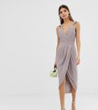 Tfnc Bridesmaid Exclusive Wrap Midi Dress With Embellished Shoulder In Gray