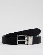 Asos Design Wedding Smart Faux Leather Slim Reversible Belt In Black Saffiano Emboss And Teal - Black