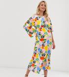 Asos Design Maternity Asymmetric Sleeve Maxi Dress In Bright Floral Print-multi