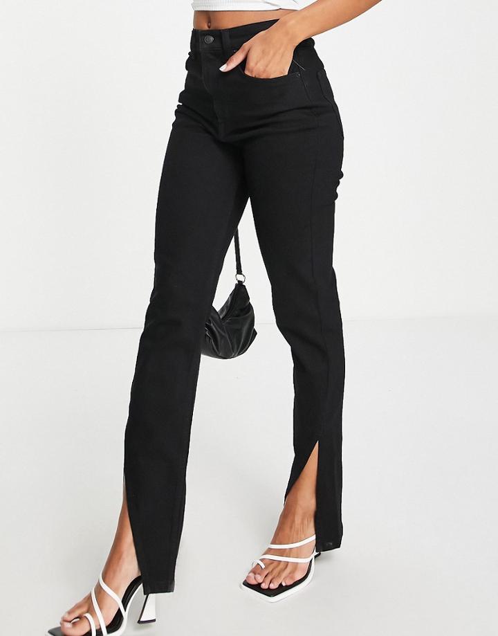 Asos Design Straight Jean With Split Hem In Black