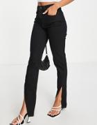 Asos Design Straight Jean With Split Hem In Black
