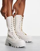 Asos Design Aurora Chunky Lace Up Boots In Off White