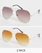 Svnx Two Pack Aviator Sunglasses In Black And Blue-multi