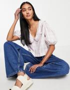 French Connection Button Front Blouse With Collar In Pink Check