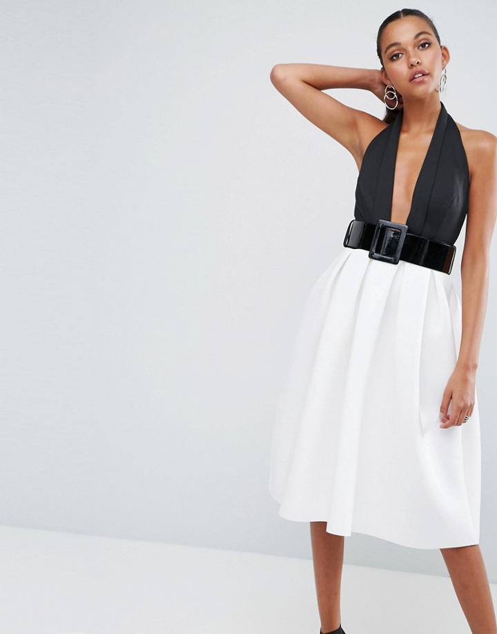 Asos Mono Belted Halter Neck Prom Dress - Multi