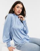 River Island Ruched Satin Blouse In Blue-blues