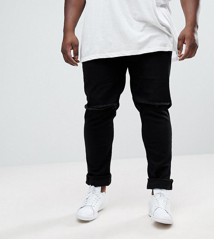 Asos Plus Skinny Jeans In Black With Knee Rips - Black