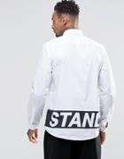 Asos White Shirt With Stand Back Print In Regular Fit - White