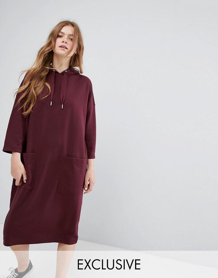 Monki Hooded Sweat Dress - Red