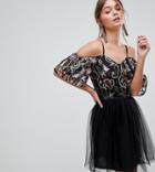 Dolly & Delicious Allover Embroidered Top Skater Dress With Pleated Skirt Detail - Multi