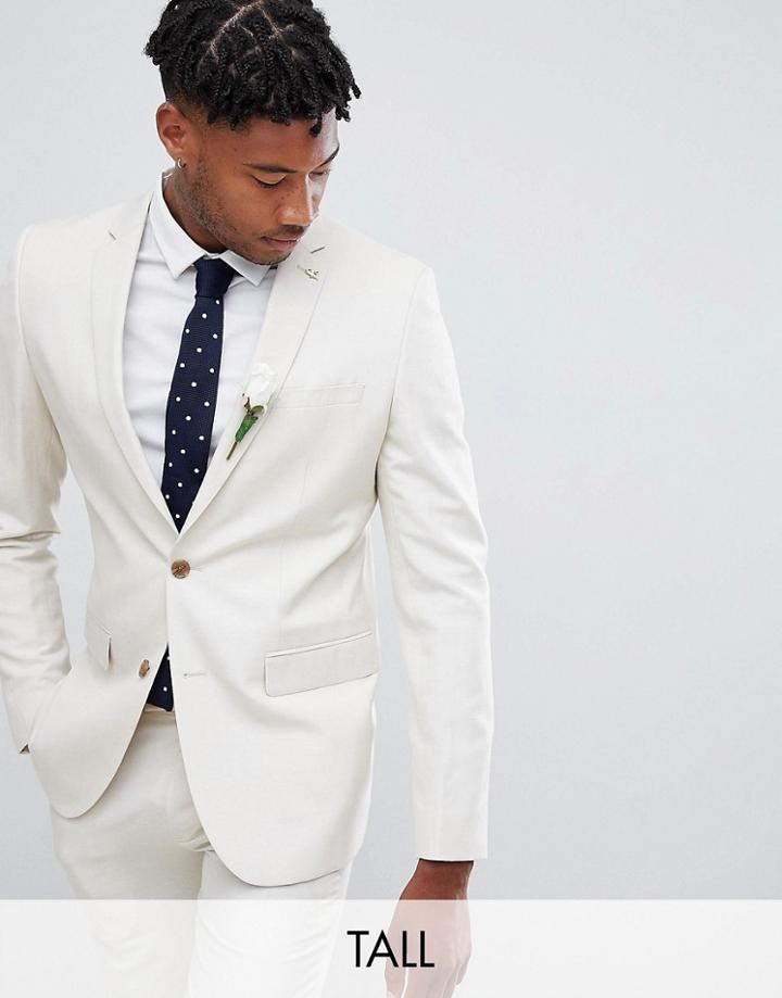 Farah Tall Skinny Wedding Suit Jacket In Linen - Stone