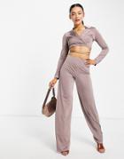 Asos Design 00s Jersey Satin Suit Wide Leg Pant In Mocha-brown