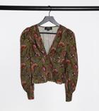 Outrageous Fortune Petite Puff Sleeve Blouse In Tan Floral Print-multi