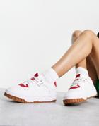 Puma Cali Dream Perforated Sneakers In White And Red With Gum Sole