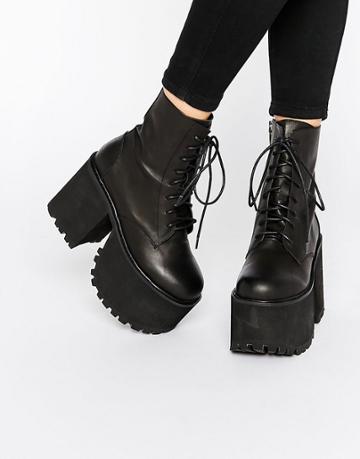 Unif Scoshe Black Lace Up Boots - Black