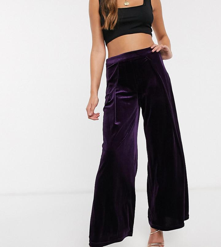 Glamorous Petite Wide Leg Pants In Velvet-purple