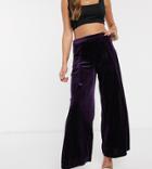 Glamorous Petite Wide Leg Pants In Velvet-purple