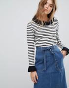 Leon And Harper Striped T-shirt With Contrast Ruffle Trim - Multi
