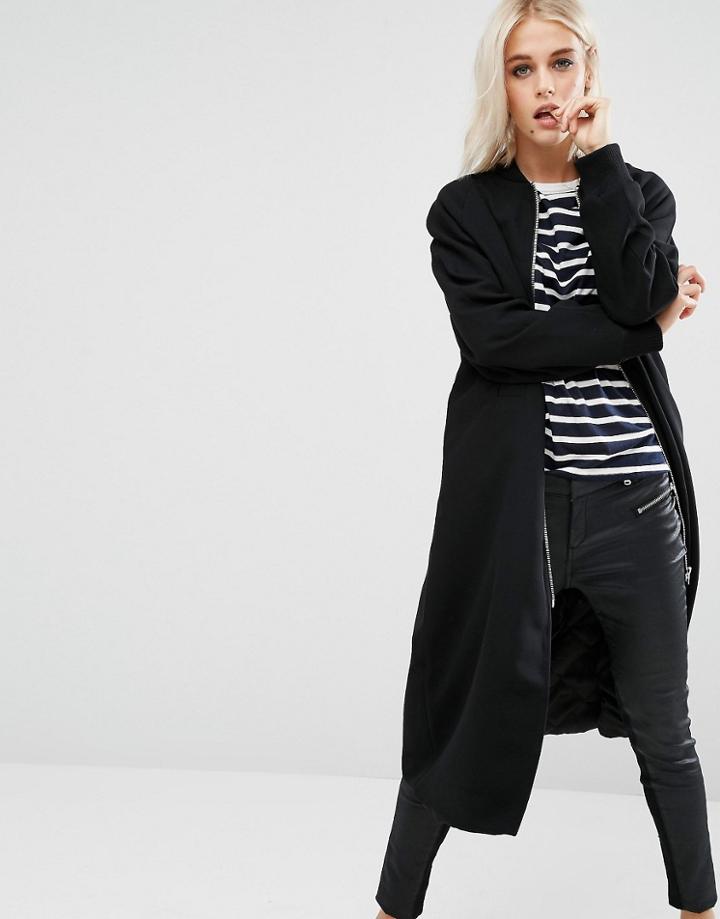 Only Studio Longline Bomber Coat - Black